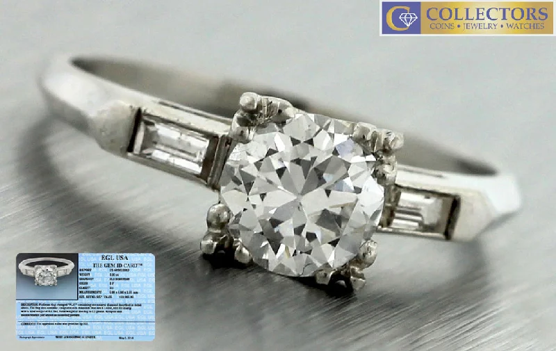 Ladies engagement rings sizing tips-Antique Art Deco Estate Platinum 1.00ctw Old European Diamond Engagement Ring