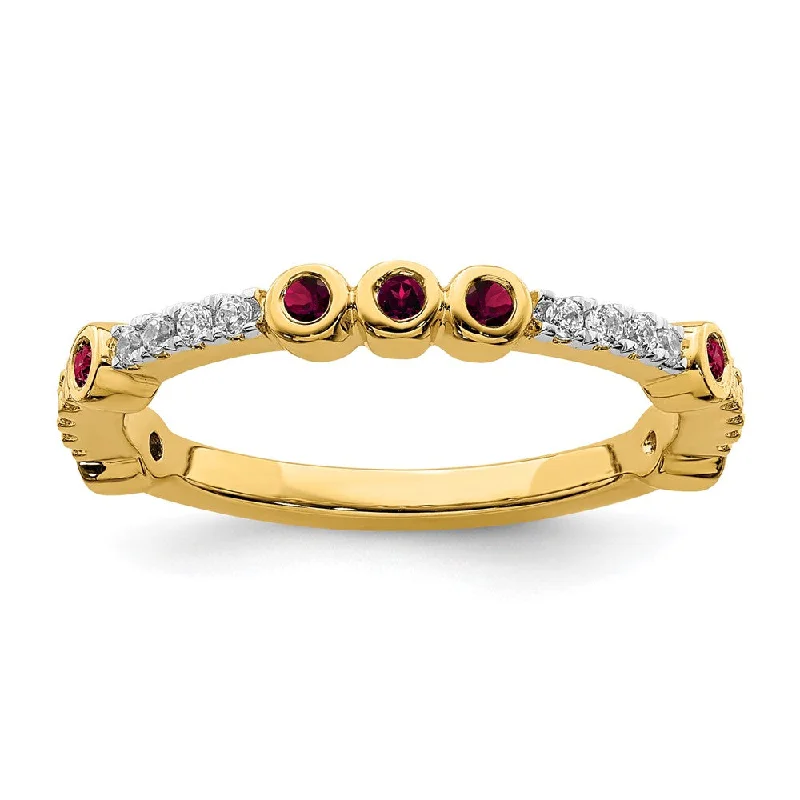 Ladies rings pearl details-2mm 14k Yellow Gold Created Ruby & .08 Ctw Diamond Stackable Band