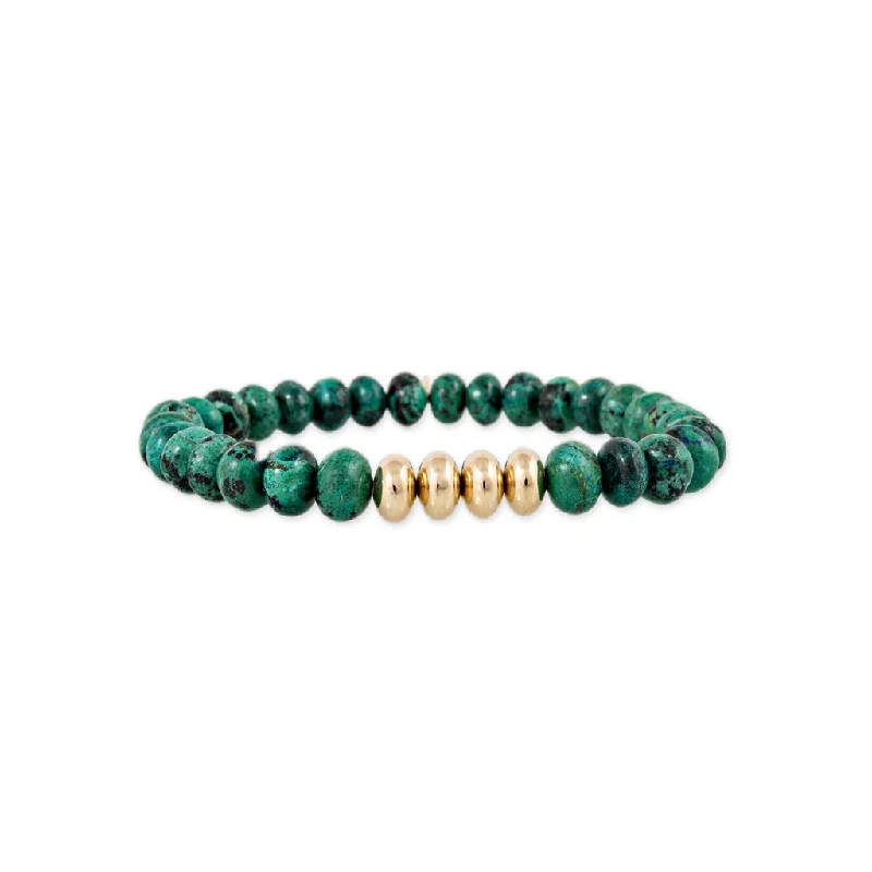 Ladies bracelets online deals-4 GOLD BEADS + CHRYSOCOLLA BEADED STRETCH BRACELET