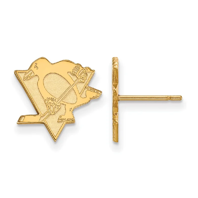 Ladies earrings high-end labels-SS 14k Yellow Gold Plated NHL Pittsburgh Penguins Small Post Earrings