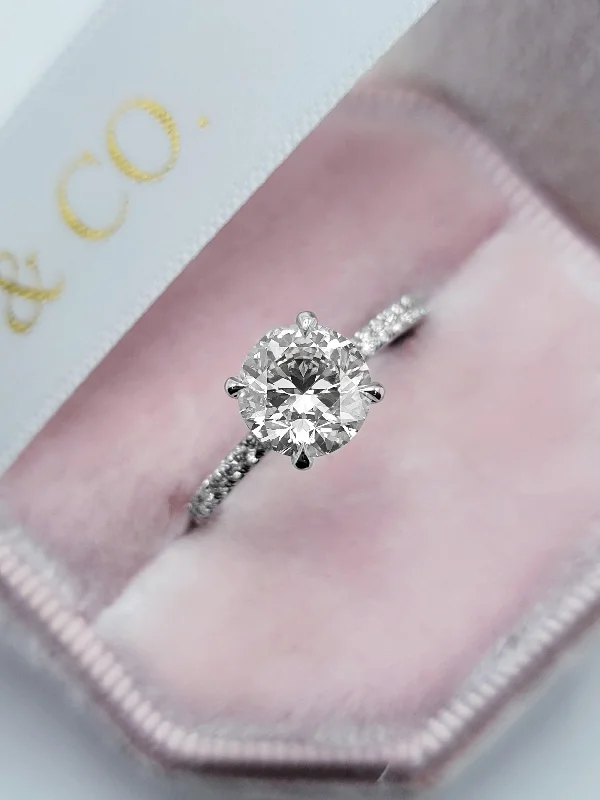 Ladies engagement rings princess cut-2.05 Carats Lab Grown Round Brilliant Cut Micropave Side Stones Hidden Halo Diamond Engagement Ring