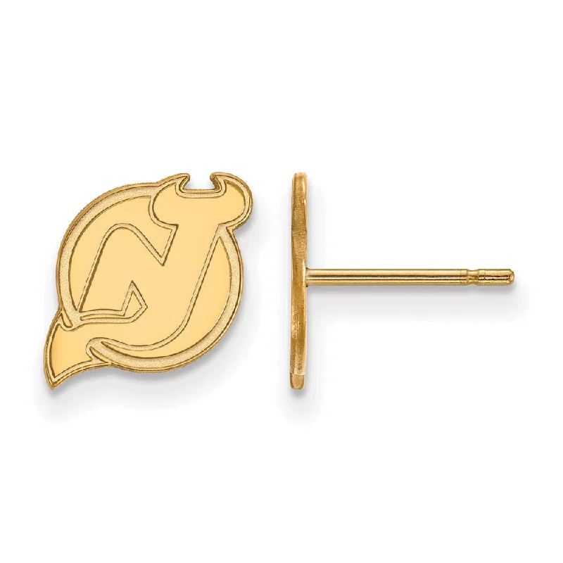 Ladies earrings youthful looks-SS 14k Yellow Gold Plated NHL New Jersey Devils XS Post Earrings