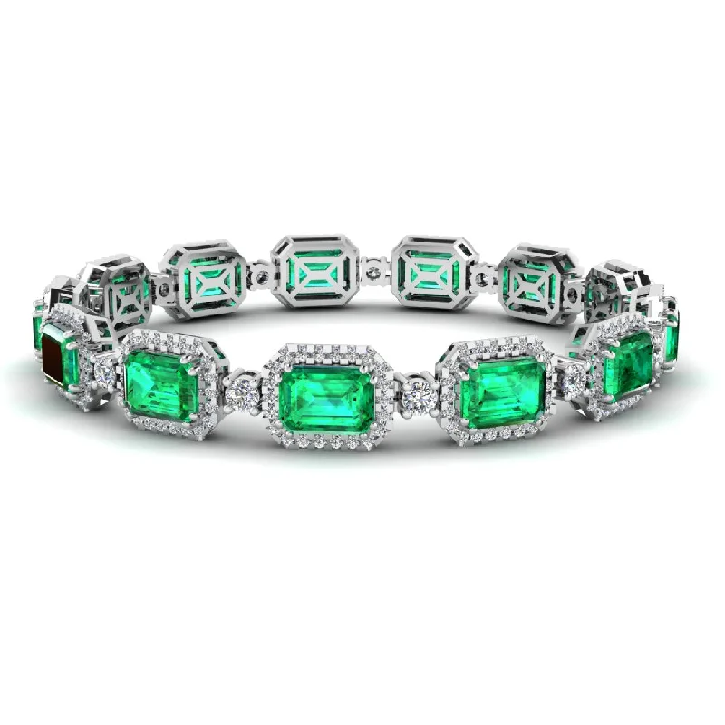 Ladies bracelets youthful looks-Emerald Shape 14 Carat Emerald Gem Center Featuring Diamond Halo Bracelet BRHAEME