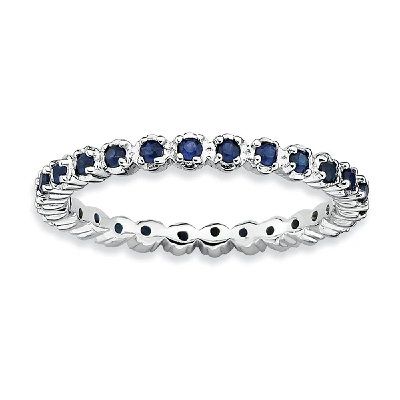 Ladies rings online shopping-2.25mm Silver Stackable Created Sapphire Band