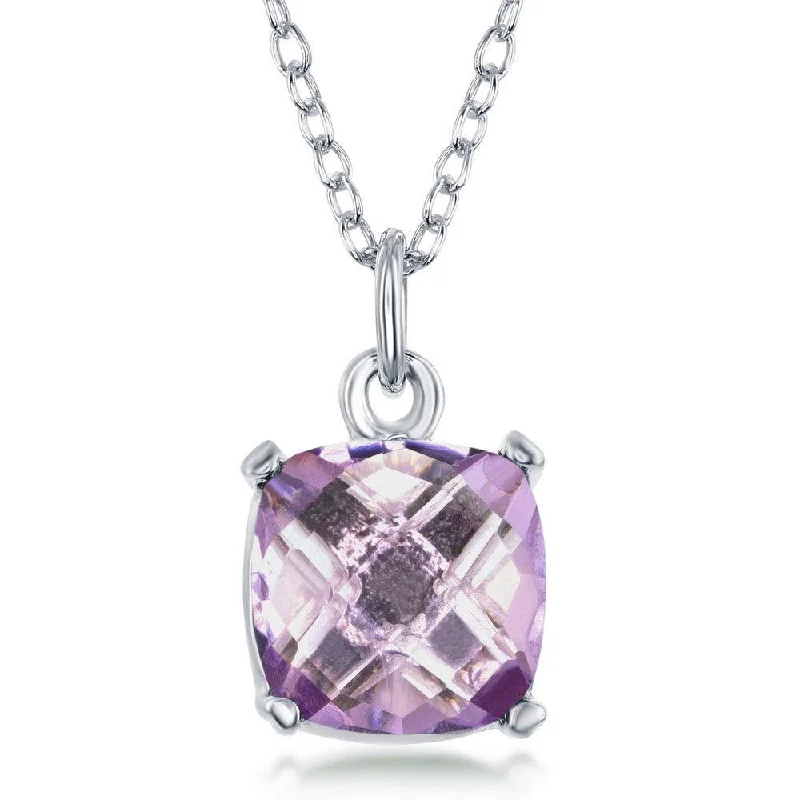 Ladies necklaces shop locations-Sterling Silver 'June Birthstone' Square Pink Amethyst Necklace