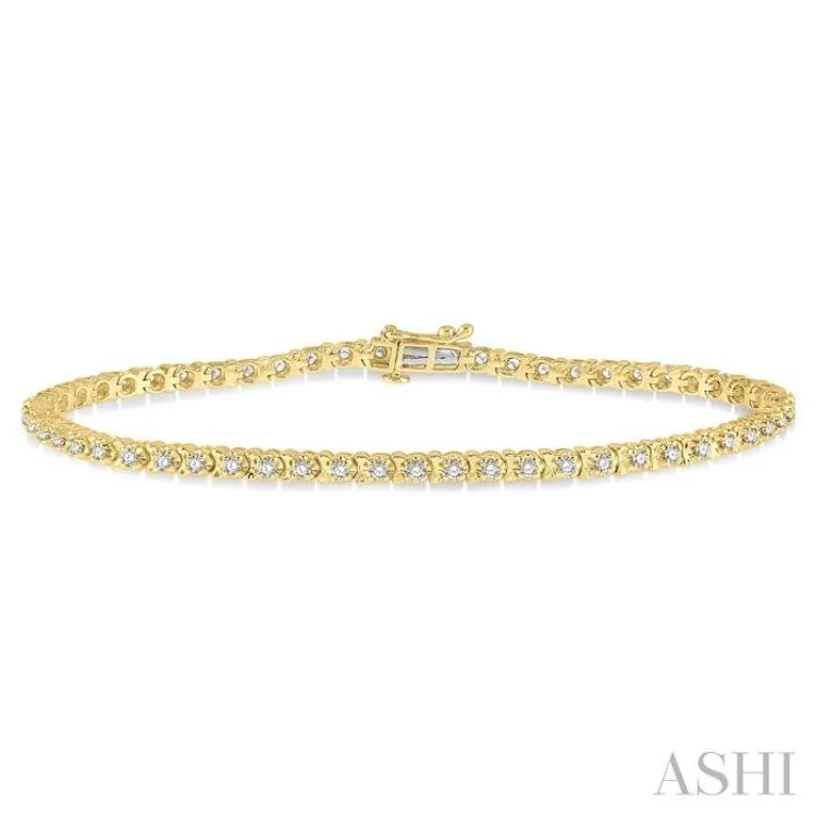 Ladies bracelets retro charm-1 ctw Round Cut Diamond Tulip Bracelet in 14K Yellow Gold