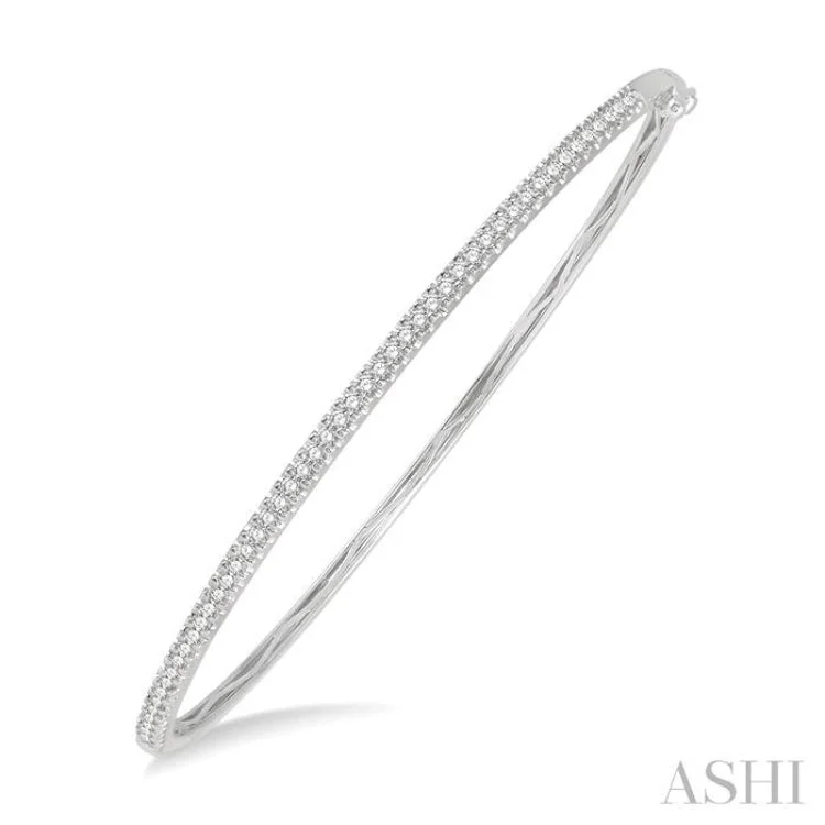 Ladies bracelets handmade crafts-1/2 ctw Slim Round Cut Diamond Bangle Bracelet in 14K White Gold