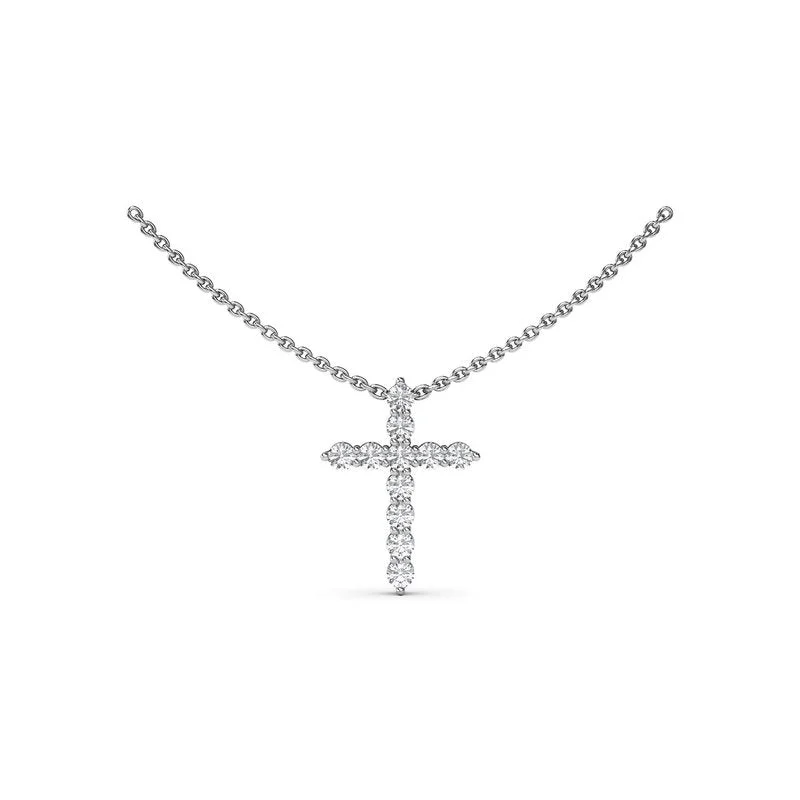 Ladies necklaces edgy flair-Diamond Prong Cross Necklace P5118