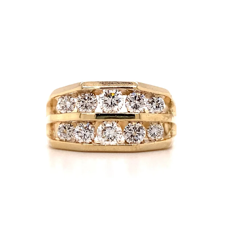 Ladies rings rose gold-Estate Geometric Style Diamond Ring in Yellow Gold