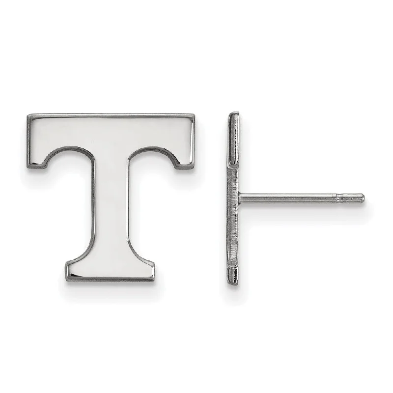 Ladies earrings pearl studs-14k White Gold University of Tennessee Small Initial T Post Earrings