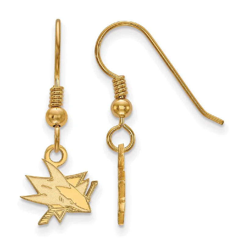 Ladies earrings purchase tips-SS 14k Yellow Gold Plated NHL San Jose Sharks XS Dangle Earrings