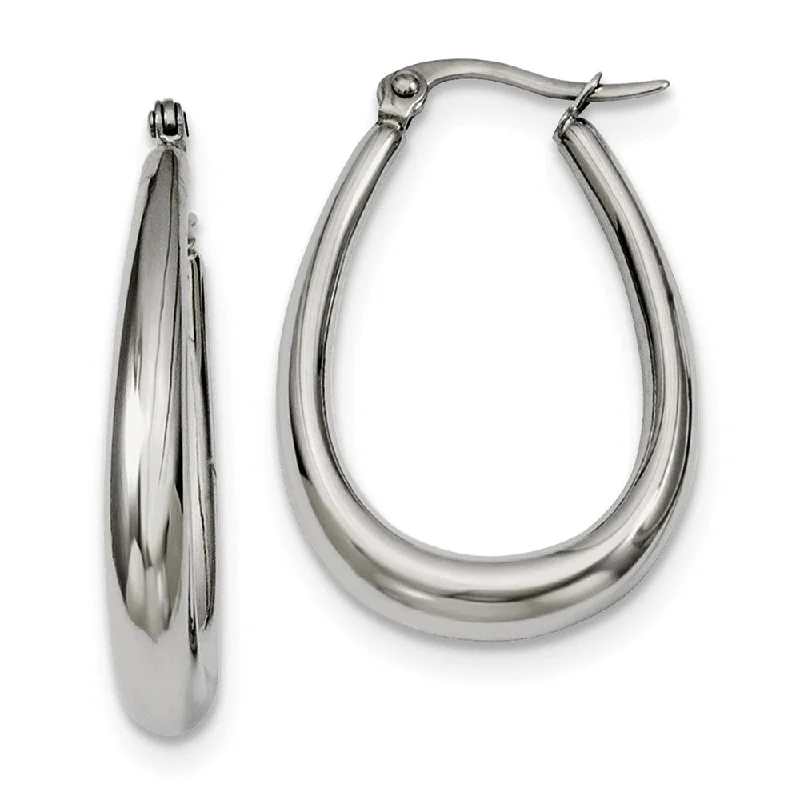 Ladies earrings vibrant stones-Tapered Teardrop Hoop Earrings in Stainless Steel - 32mm (1 1/4 Inch)