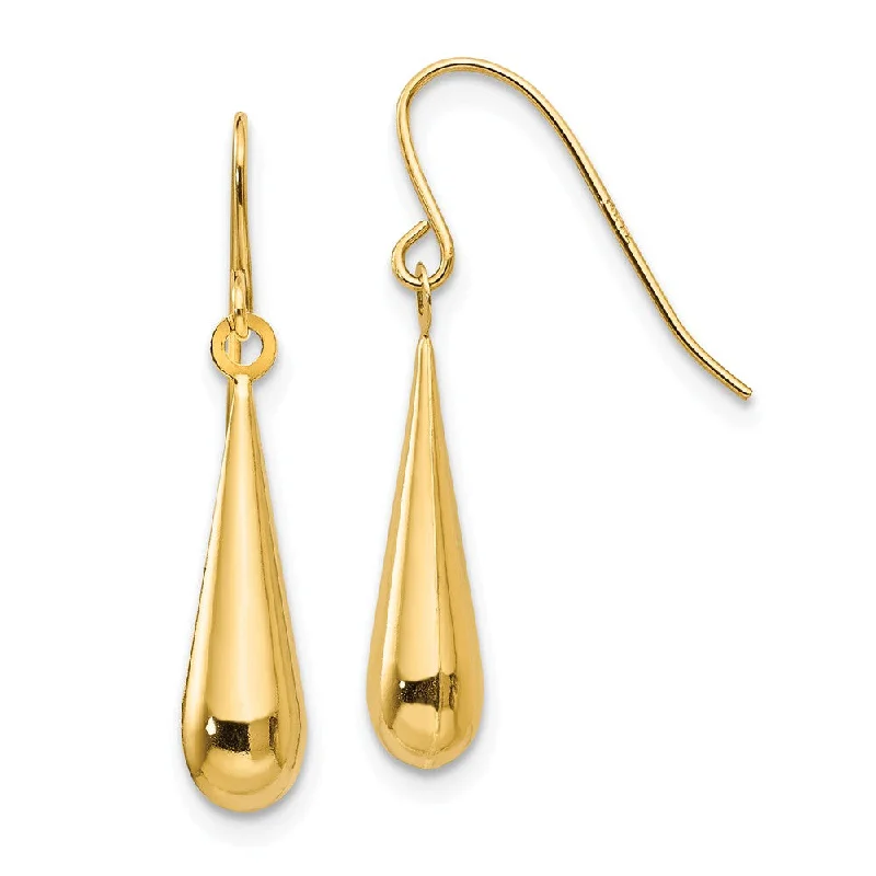 Ladies earrings cultural flair-3-D Teardrop Dangle Earrings in 14k Yellow Gold