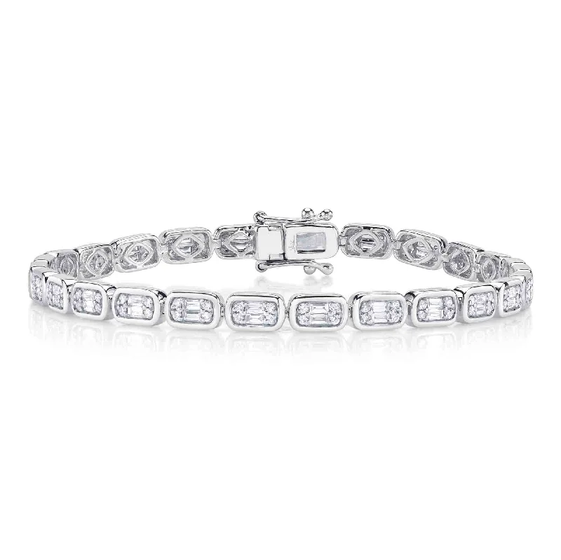 Ladies bracelets rare collectibles-14kt. White gold Diamond Baguette Tennis Bracelet with 1.53ct Diamond Baguette Bezel set