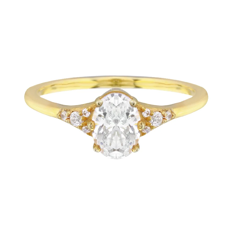 Ladies engagement rings sizing tips-Oval Diamond and Tiny Pavé Side Stones Engagement Ring