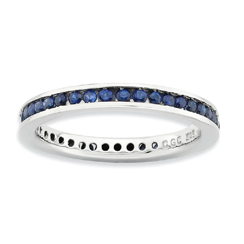 Ladies rings investment value-2.5mm Sterling Silver Stackable Created Sapphire Channel Eternity Band