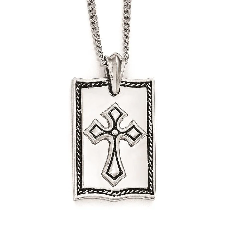 Ladies necklaces real stones-Stainless Steel Antiqued Cross Dog Tag Necklace