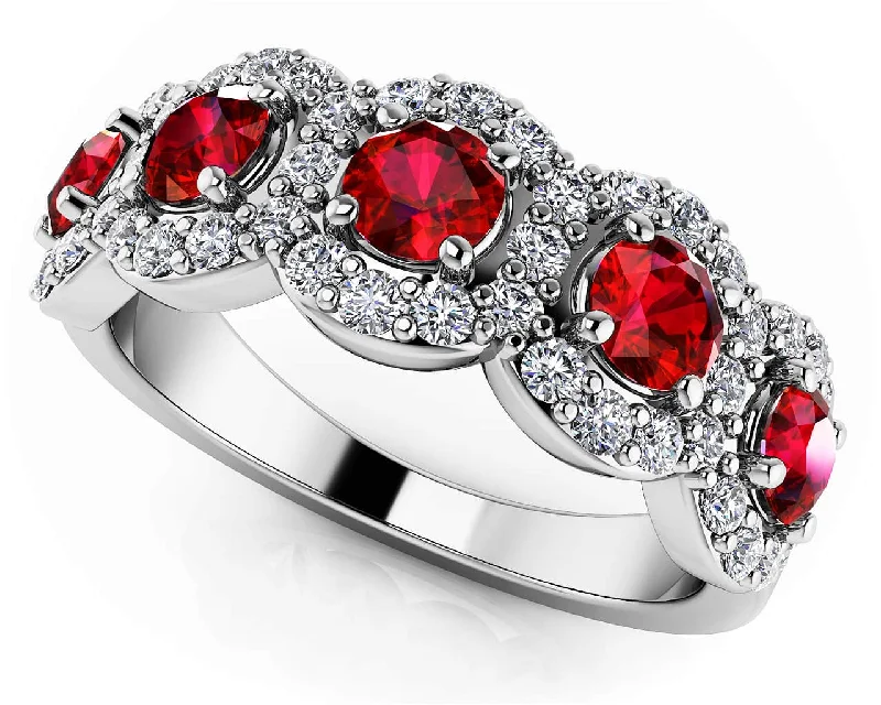 Ladies rings elegant styles-Cherry Blossom Gemstone & Diamond Halo Ring