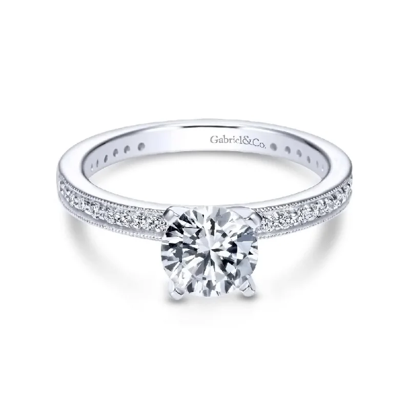 Ladies engagement rings rose-cut gems-White Gold Diamond Semi Mount Engagement Ring