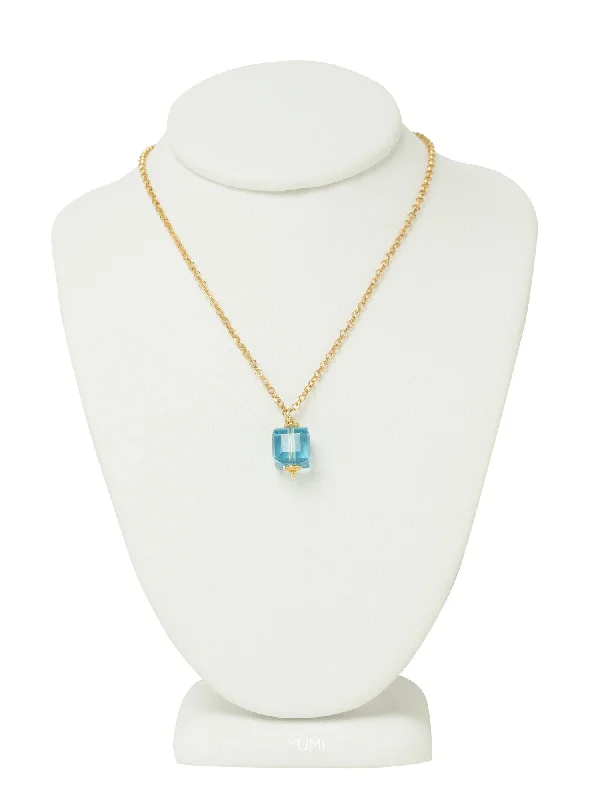 Ladies necklaces refined appeal-Aquamarine Blue Crystal Cube Necklace