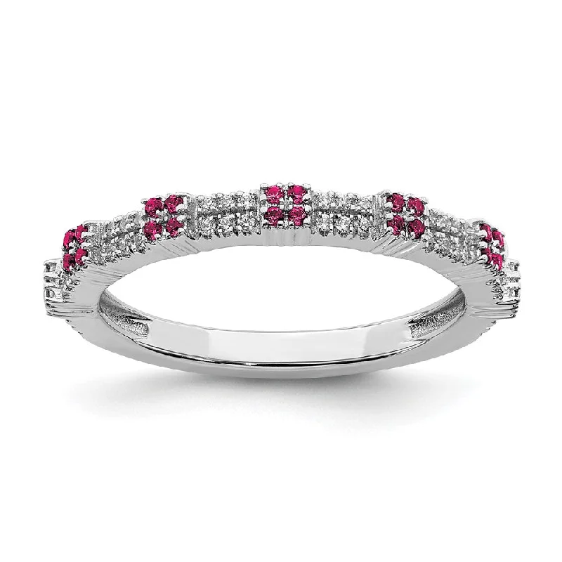 Ladies rings index finger-2.5mm Rhodium Sterling Silver, Lab Created Ruby & Diamond Stack Band