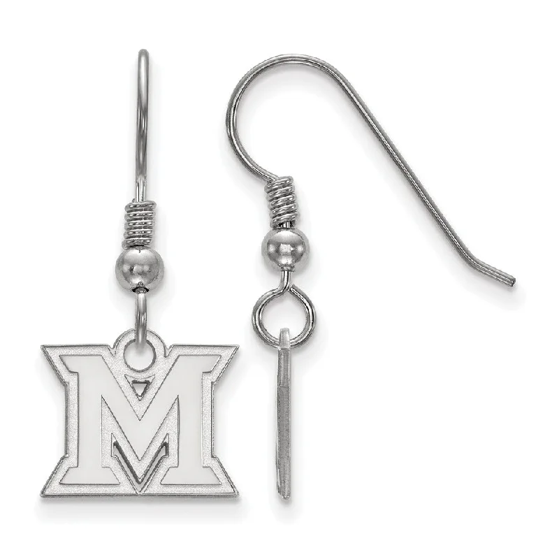 Ladies earrings size options-Sterling Silver Miami University XS (Tiny) Dangle Wire Earrings