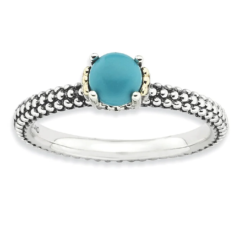 Ladies rings friendship rings-Antiqued Sterling Silver & 14K Gold Plated Stackable Turquoise Ring