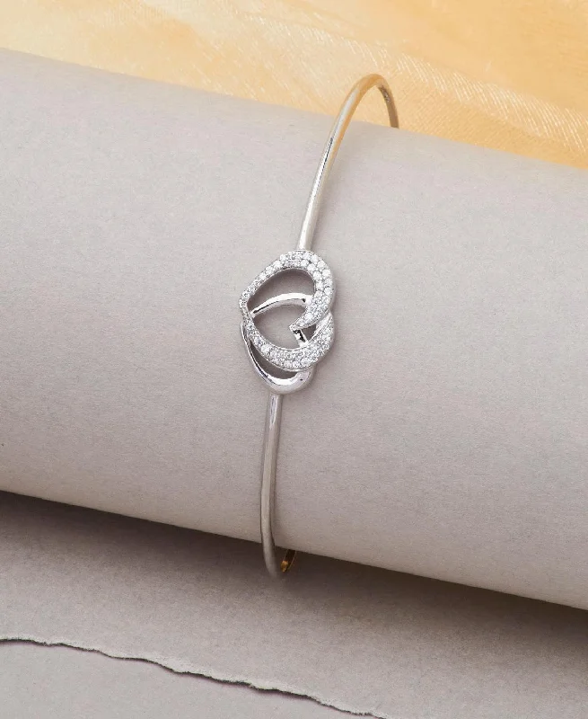 Ladies bracelets shopping sites-Heart Stone Studded Silver Bracelet