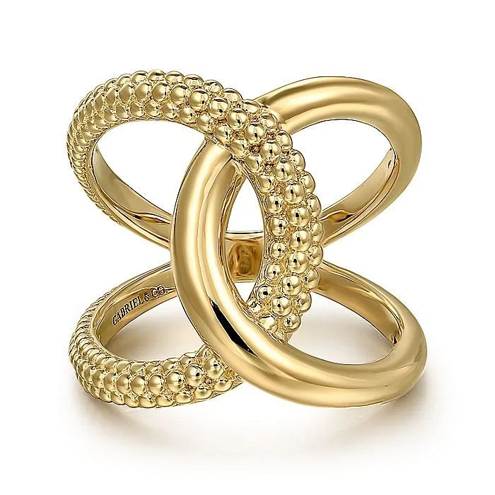 Ladies rings celebrity styles-Bujukan Twisted Ring in Yellow Gold by Gabriel & Co.