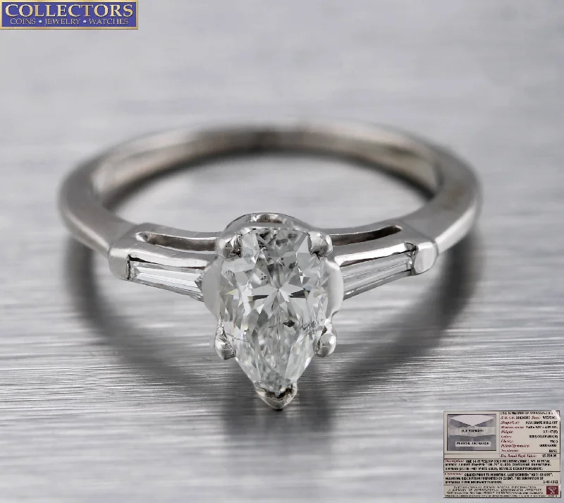 Ladies engagement rings platinum styles-Ladies Estate 14K White Gold 0.71ct Pear Brilliant Cut Diamond Engagement Ring