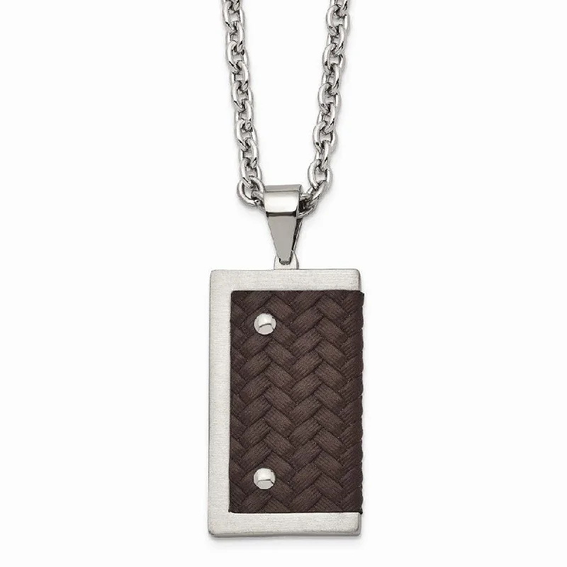 Ladies necklaces perfect gifts-Stainless Steel Reversible Brushed & Polished with Brown Leather Necklace