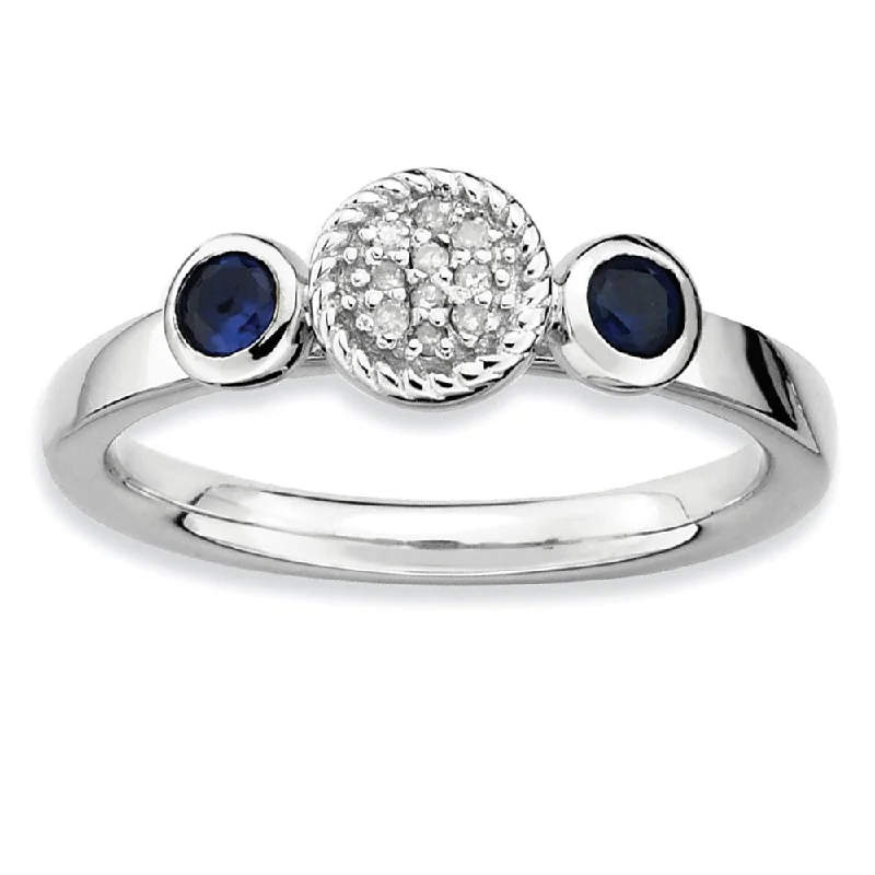 Ladies rings friendship rings-Sterling Silver Stackable Created Sapphire & .05Ctw HI/I3 Diamond Ring