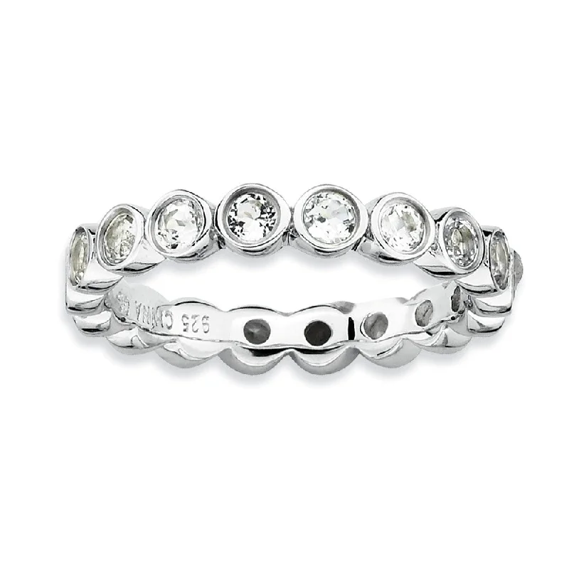 Ladies rings everyday wear-Sterling Silver Stackable Bezel Set White Topaz 3.5mm Band