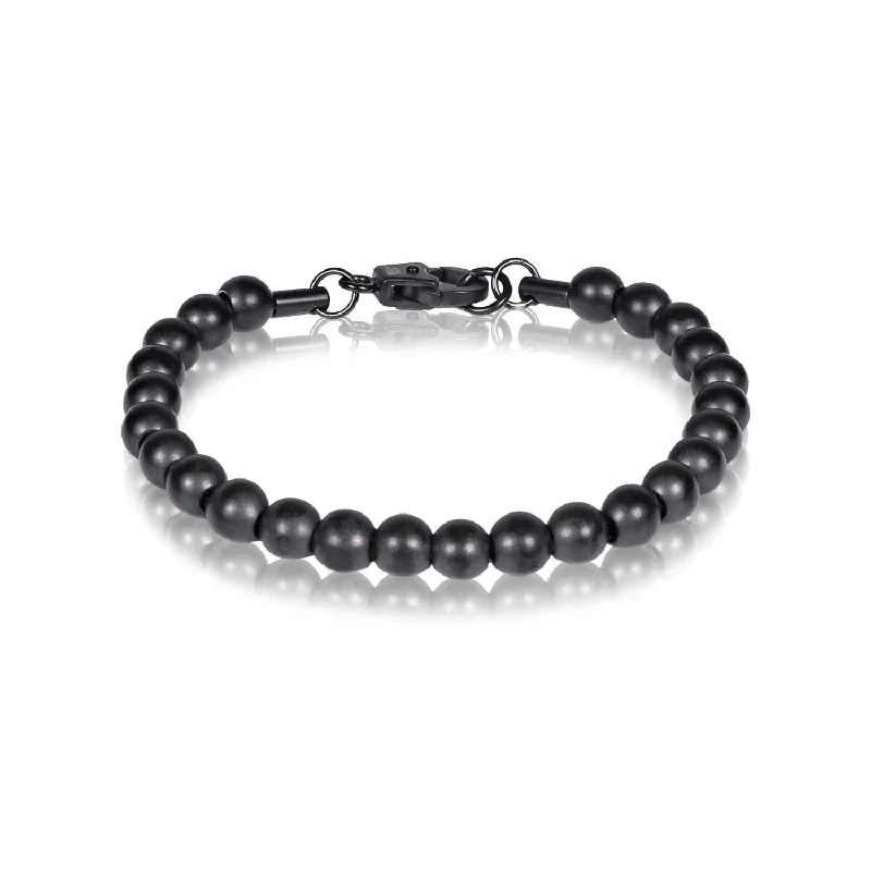 Ladies bracelets edgy styles-A.R.Z Men’S 7mm Black On Black Steel Bead Bracelet