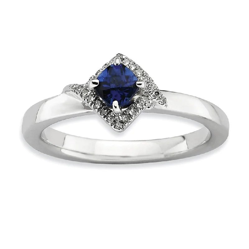 Ladies rings care tips-Stackable Created Sapphire & .10ctw HI/I3 Diamond Sterling Silver Ring