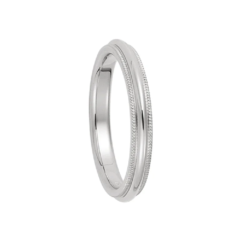 Ladies rings everyday wear-4mm Milgrain Edge Comfort Fit Domed Band in 14k White Gold