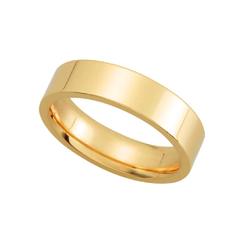 Ladies rings creative designs-5mm Flat Comfort Fit Wedding Band in 14k Yellow Gold