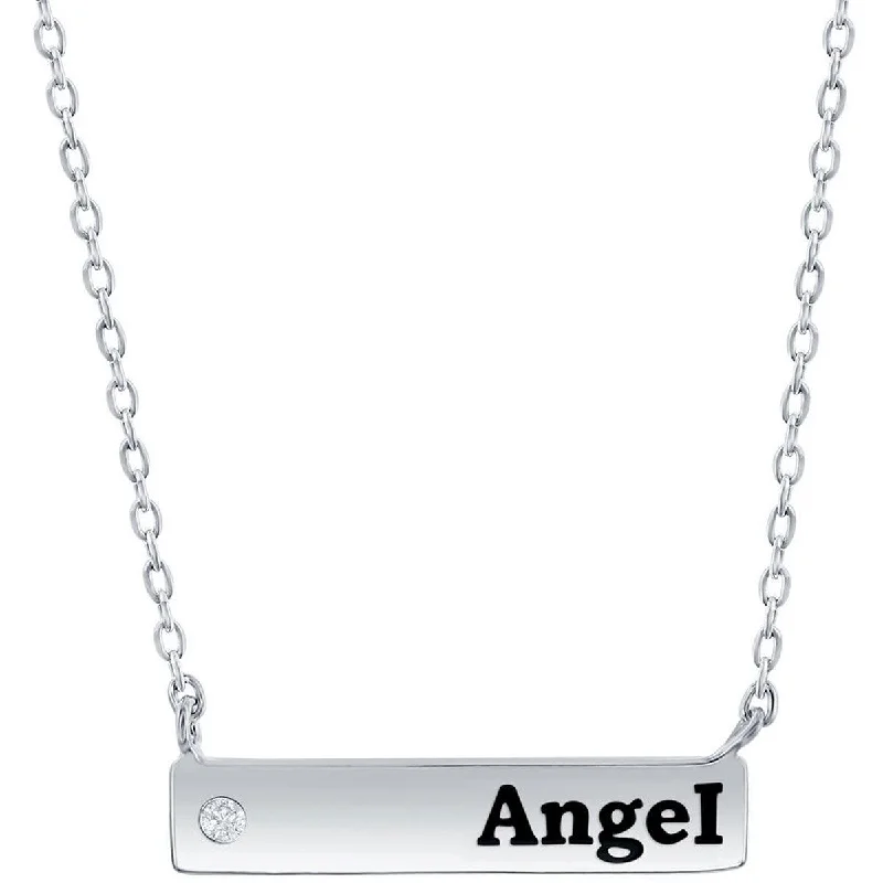 Ladies necklaces opulent designs-Classic Women's Necklace - Sterling Silver Bar and CZ Angel | M-6786