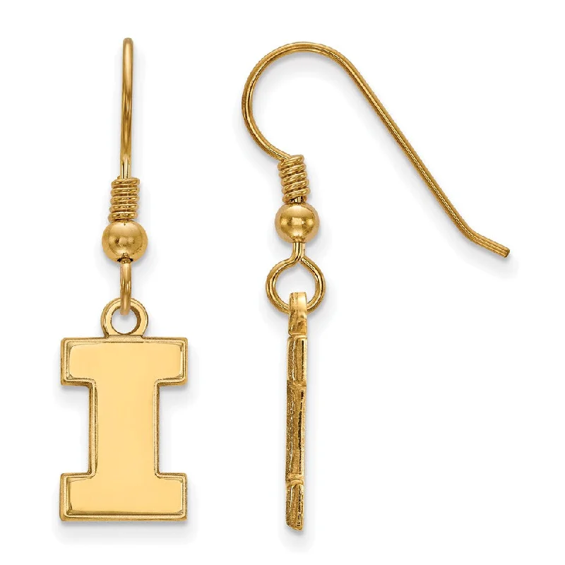 Ladies earrings mom’s day-14k Gold Plated Silver University of Illinois SM Dangle Earrings