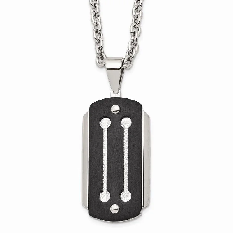 Ladies necklaces best brands-Stainless Steel Brushed and Polished Black IP-plated Necklace