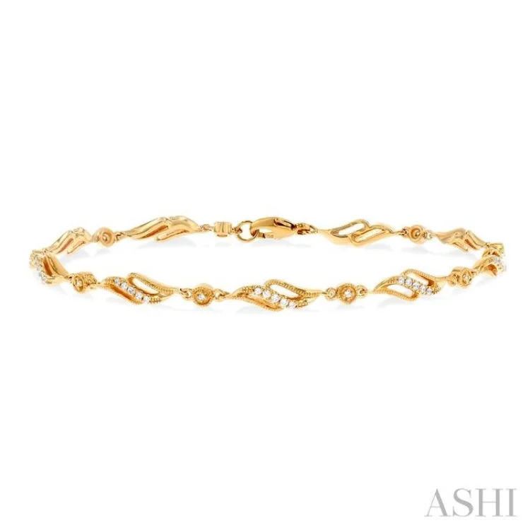 Ladies bracelets birthday treats-1/4 ctw Art Deco Lattice Kite Round Cut Diamond Fashion Tennis Bracelet in 10K Yellow Gold