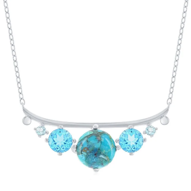 Ladies necklaces diamond drops-Classic Women's Necklace - Sterling Graduating Round Turquoise and Blue CZ | M-6848