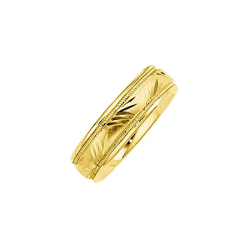 Ladies rings wedding accessories-6mm Comfort Fit Engraved Design Band in 14k Yellow Gold