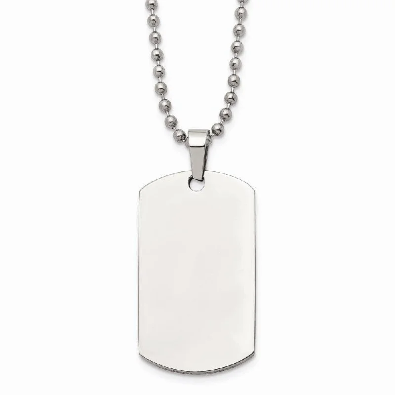 Ladies necklaces fine chains-Stainless Steel Brushed & Polished Rounded Edge 2mm Thick Dog Tag Necklace