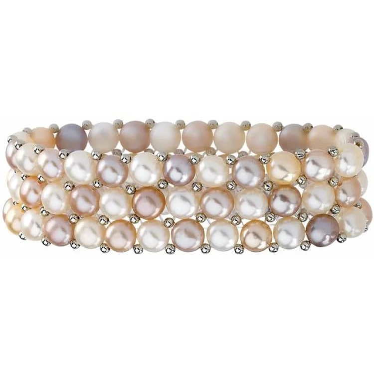 Ladies bracelets sleek modern-Sterling Silver Cultured Multi-Color Freshwater Pearl Stretch 8" Bracelet