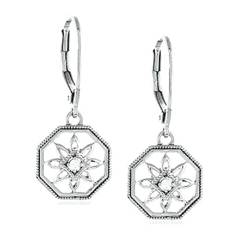 Ladies earrings Eastern styles-Vintage Style Diamond Octagon Earrings in Sterling Silver