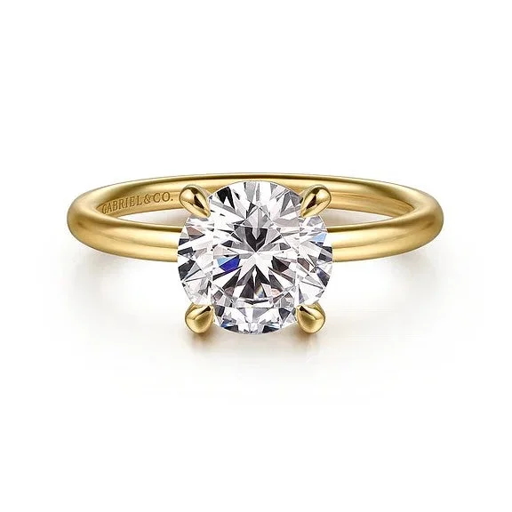 Ladies engagement rings oval designs-Tiana - 14K Yellow Gold Round Solitaire Diamond Engagement Ring (Setting Only)