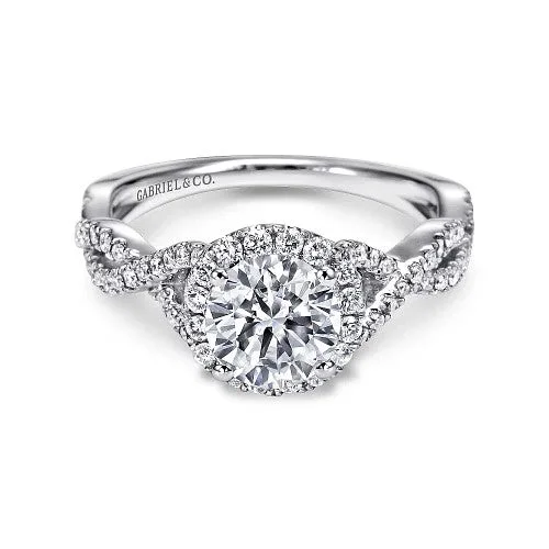 Ladies engagement rings online trends-14K White Gold Round Halo Diamond Engagement Ring