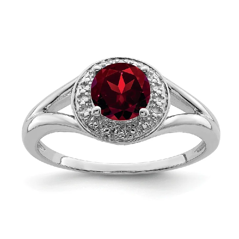 Ladies rings popular brands-Sterling Silver .01 Ctw Diamond & Round Garnet Ring