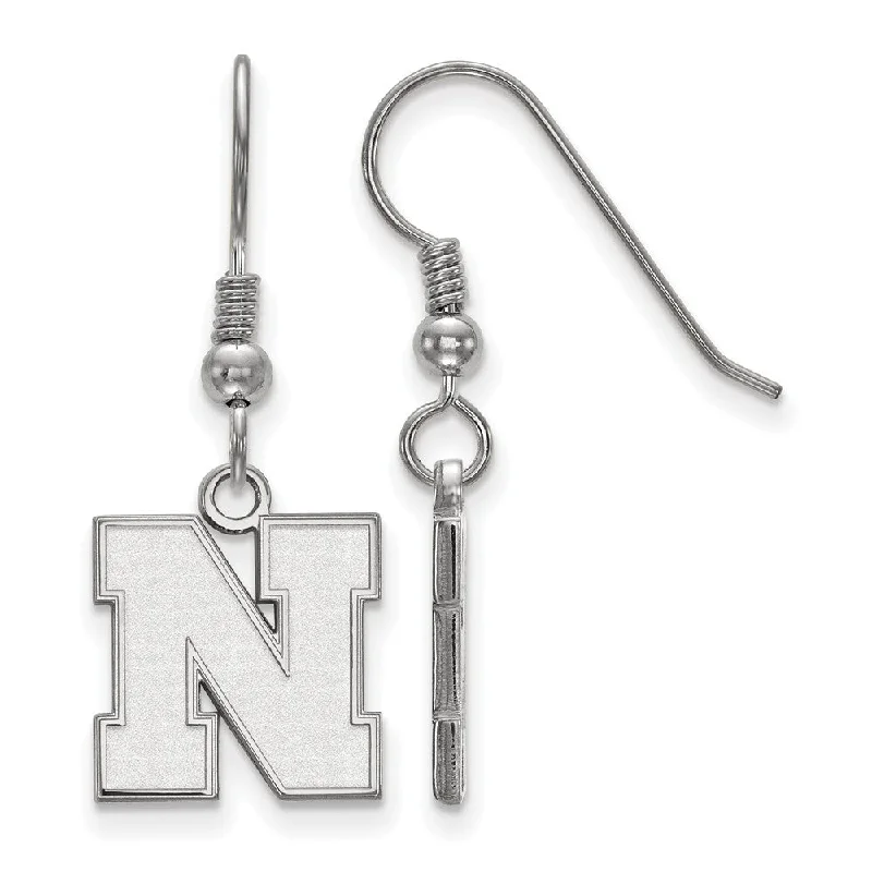 Ladies earrings silver tones-Sterling Silver University of Nebraska Sm Initial N Dangle Earrings